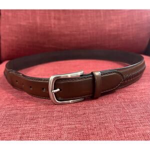 DONALD J TRUMP SIGNATURE COLLECTION BROWN BRAIDED SILVER BUCKLE LEATHER BELT 38